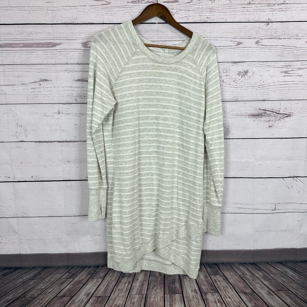 Athleta Dress Womens Large Gray Striped Criss Cross Sweatshirt Lagenlook Casual - Picture 1 of 15